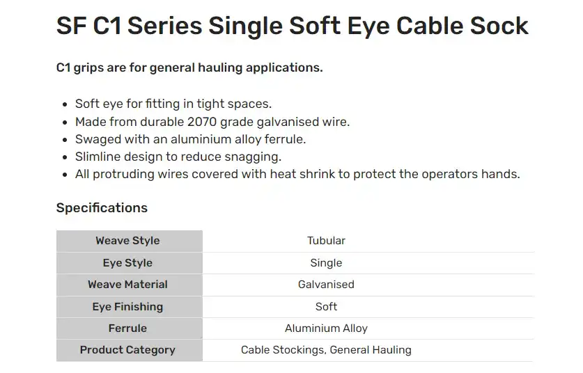 C1 Series Single Soft Eye Cable Sock